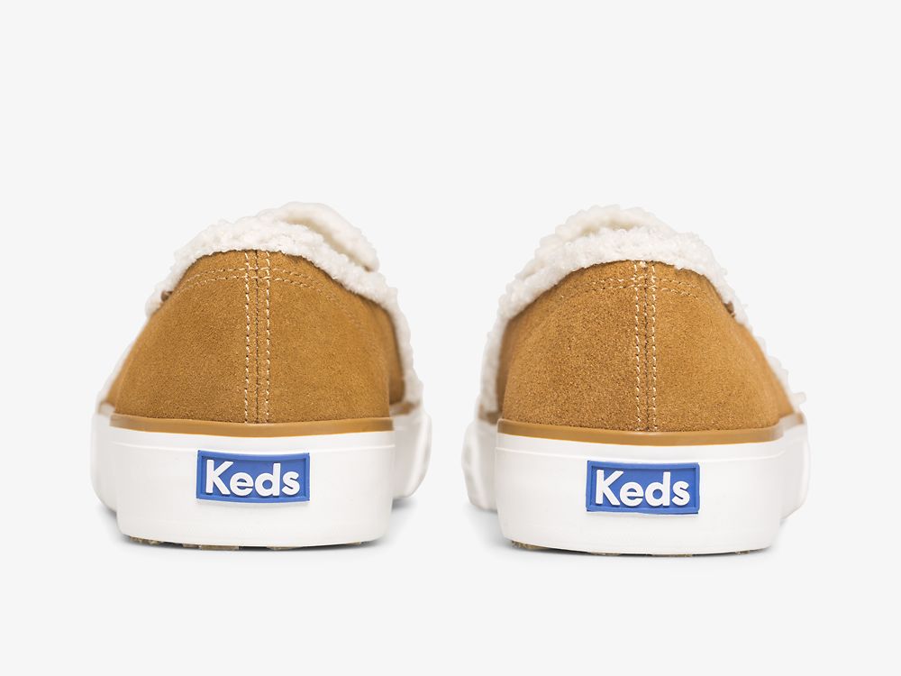 Keds Double Decker Suede Faux Shearling Ženske Slip On Sneakers Smeđe | RS-16795