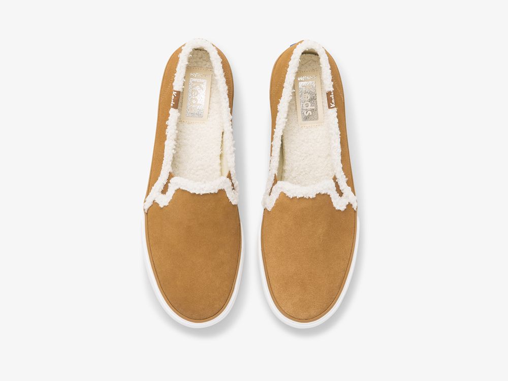 Keds Double Decker Suede Faux Shearling Ženske Slip On Sneakers Smeđe | RS-16795