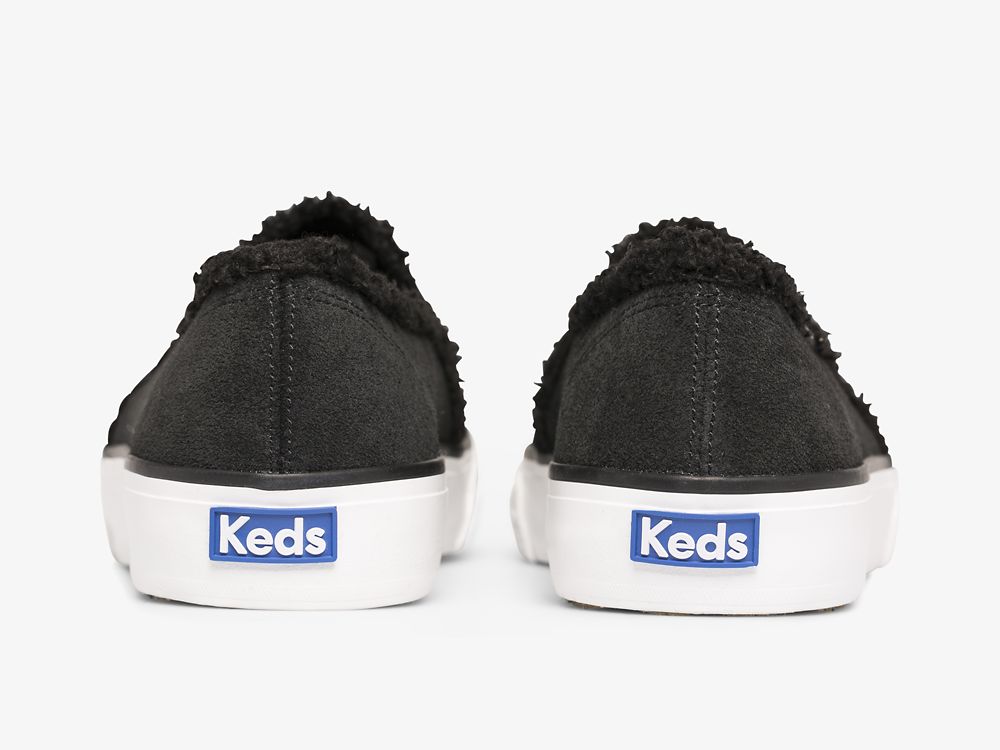 Keds Double Decker Suede Faux Shearling Ženske Slip On Sneakers Crne | RS-38547