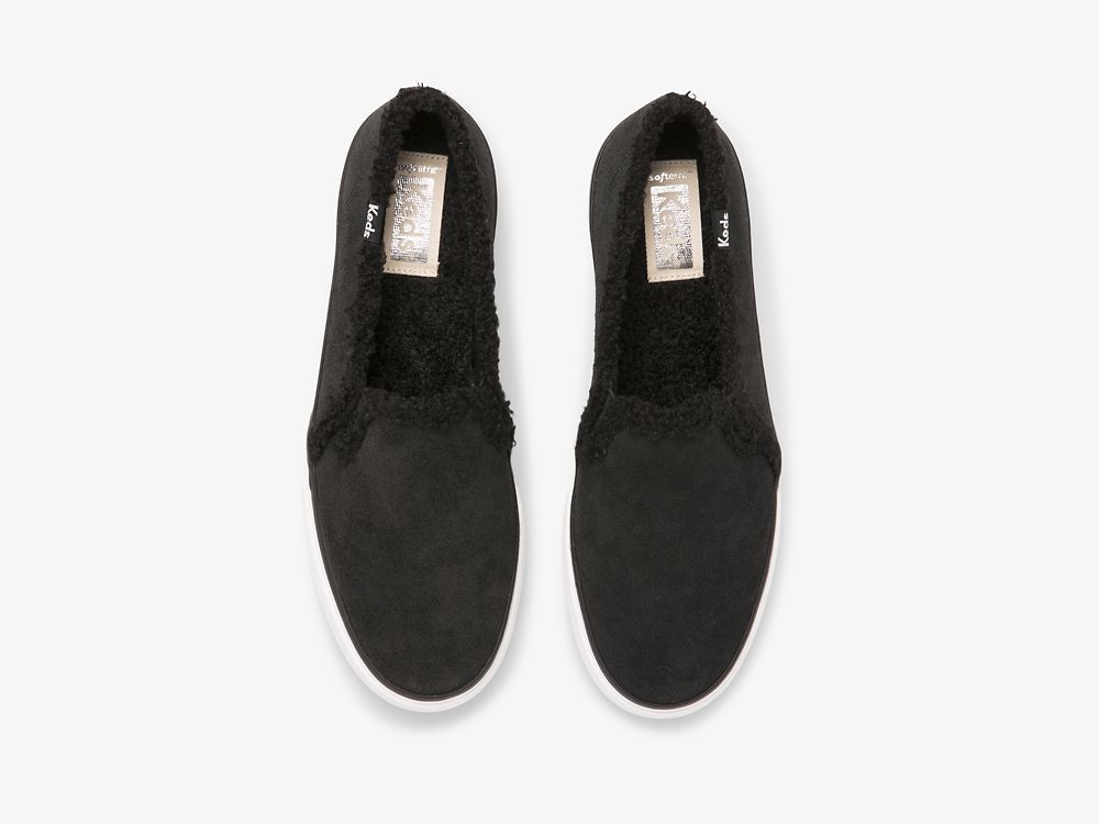 Keds Double Decker Suede Faux Shearling Ženske Slip On Sneakers Crne | RS-38547