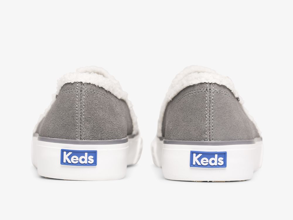 Keds Double Decker Suede Faux Shearling Ženske Slip On Sneakers Tamno Sive | RS-82704