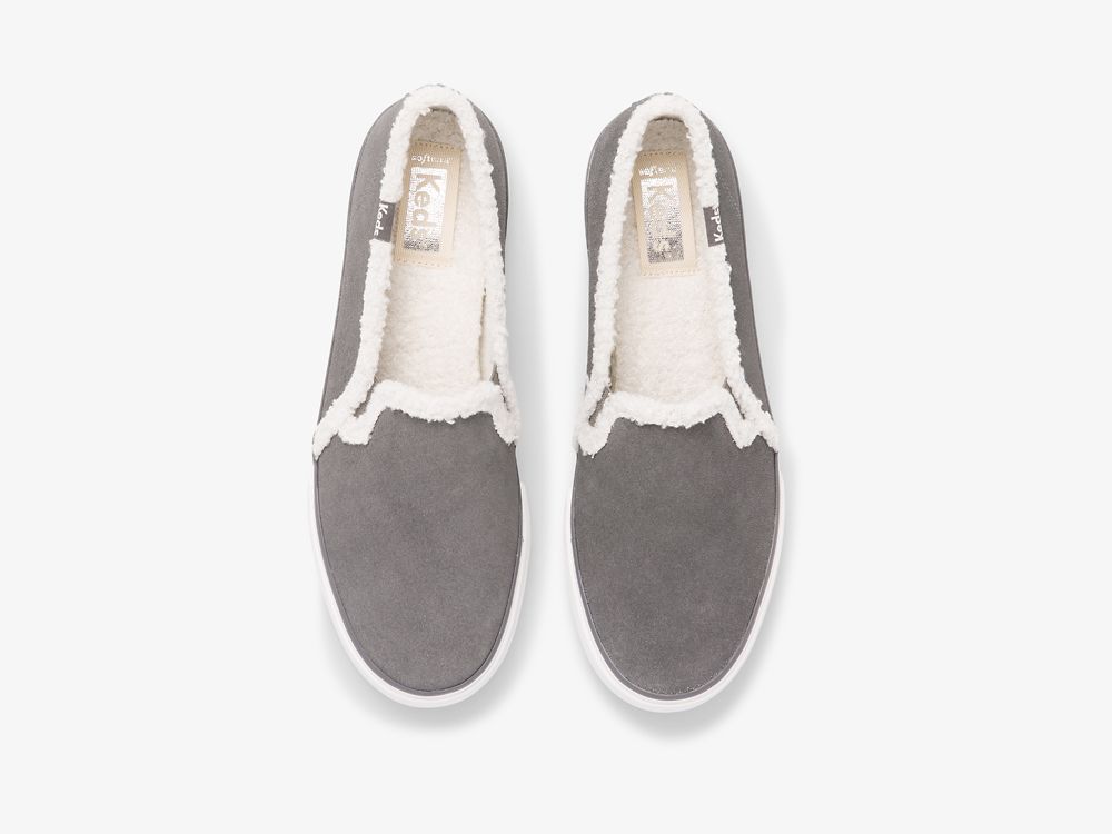 Keds Double Decker Suede Faux Shearling Ženske Slip On Sneakers Tamno Sive | RS-82704