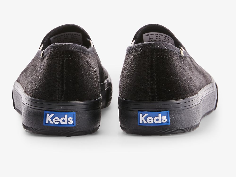 Keds Double Decker Velvet Cheers Ženske Slip On Sneakers Crne | RS-43304