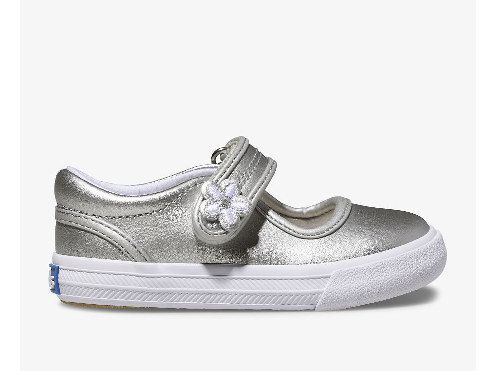 Keds Ella Mary Jane Djevojke Koža Sneakers Srebrne | RS-33624