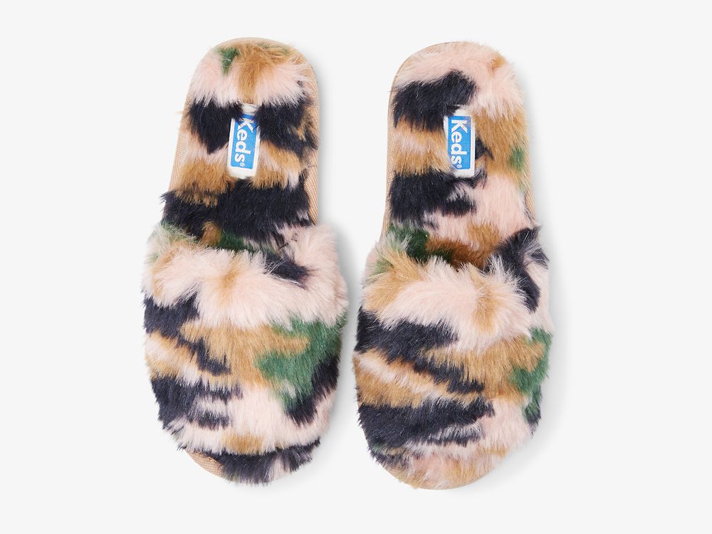 Keds Fuzzy Slide Slipper Ženske Papuče Zelene Maskirne | RS-75081