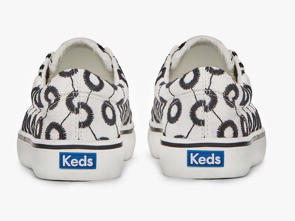 Keds Jump Kick Mod Embroidered Ženske Lace Up Shoes Bijele Crne | RS-13259