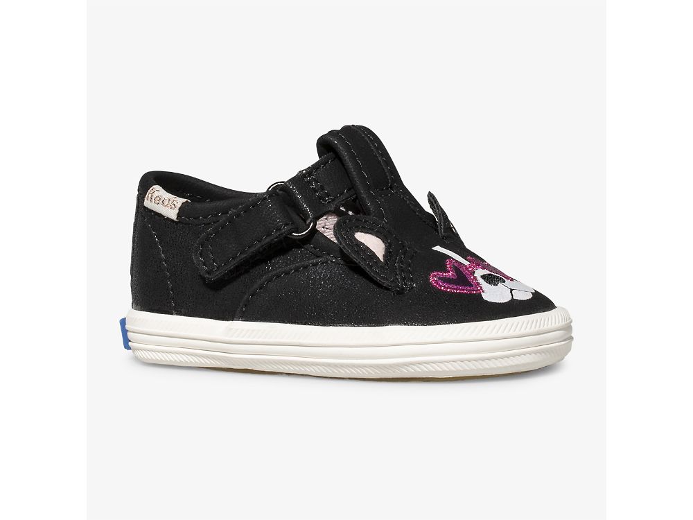 Keds Kate Spade New York Champion T-strap Francois Djevojke Koža Sneakers Crne | RS-11043