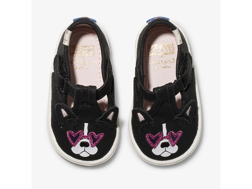 Keds Kate Spade New York Champion T-strap Francois Djevojke Koža Sneakers Crne | RS-11043