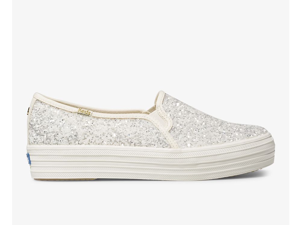 Keds Kate Spade New York Triple Decker Glitter Ženske Slip On Sneakers Krem | RS-64549