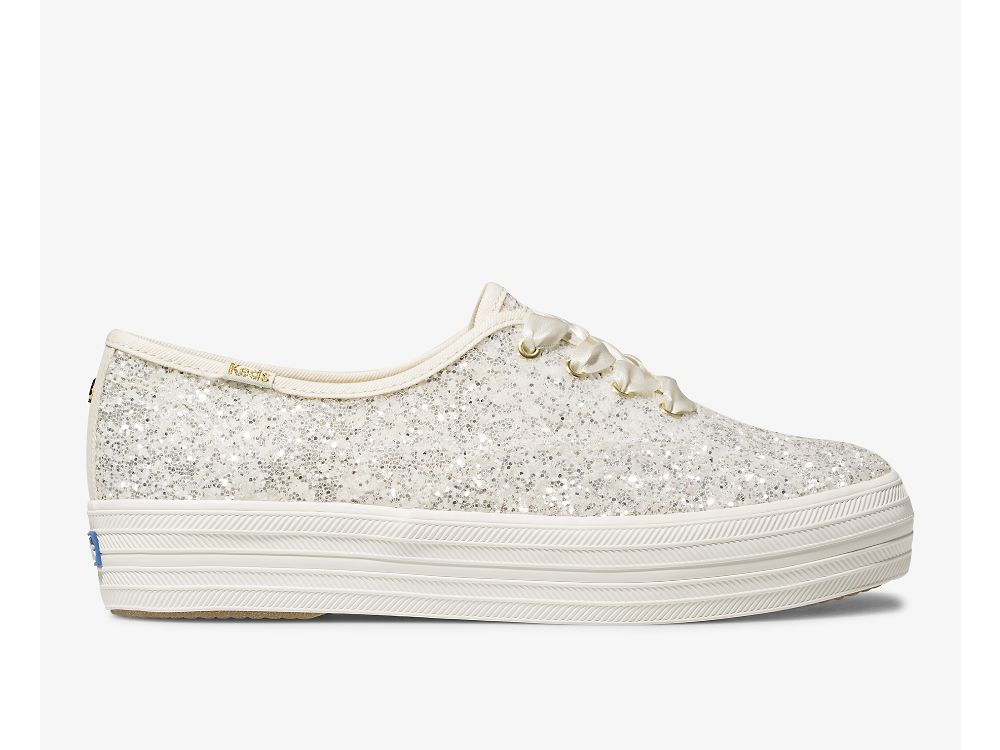 Keds Kate Spade New York Triple Glitter Ženske Lace Up Shoes Krem | RS-28921