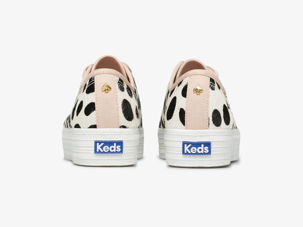 Keds Kate Spade New York Triple Kick Oversized Dot Calf Hair Ženske Lace Up Shoes Bijele Roze | RS-54512