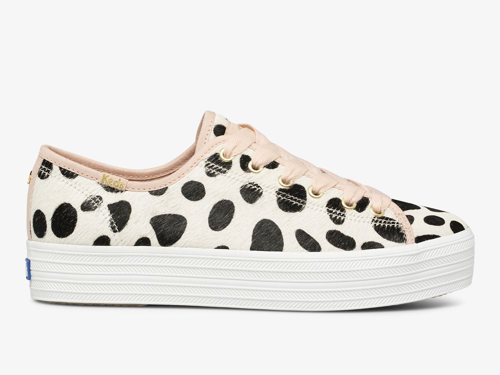 Keds Kate Spade New York Triple Kick Oversized Dot Calf Hair Ženske Lace Up Shoes Bijele Roze | RS-54512