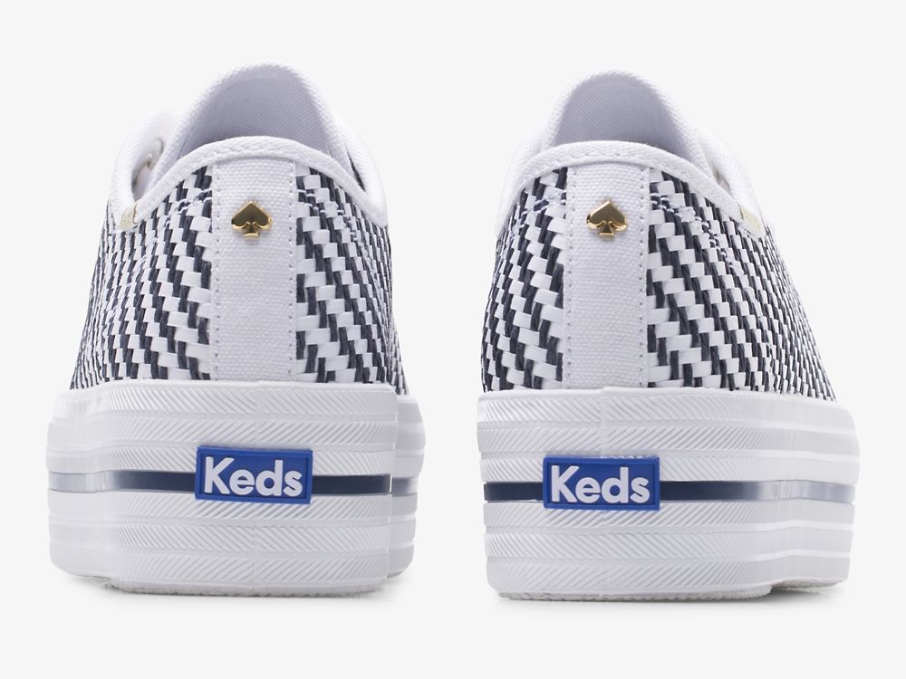 Keds Kate Spade New York Triple Up Woven Ženske Platforma Sneakers Bijele Tamnoplave | RS-10512