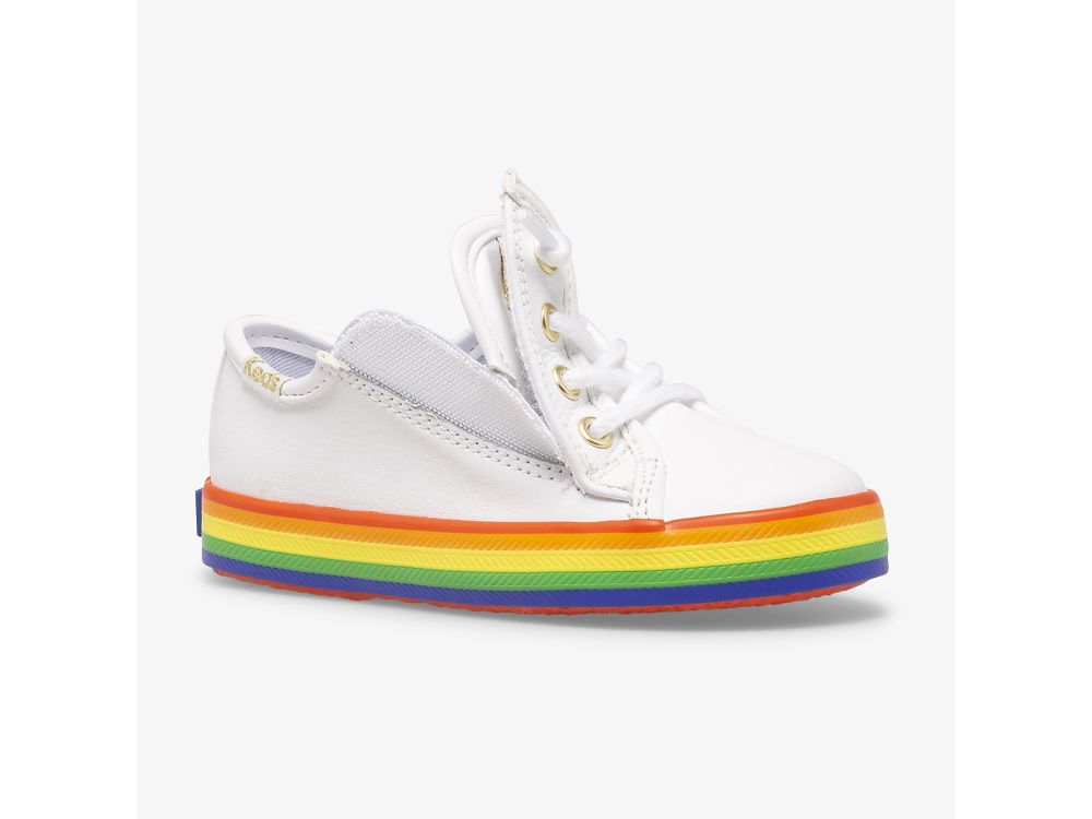 Keds Kickstart Koža Jr Rainbow Djevojke Koža Sneakers Bijele Visebojne | RS-56449