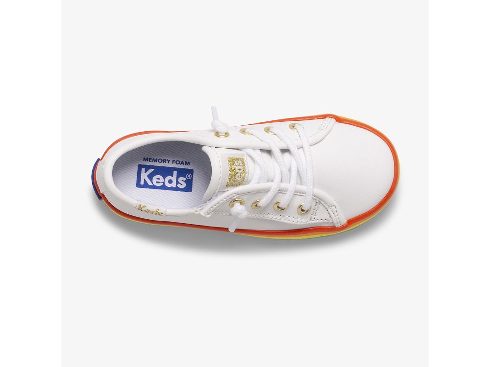 Keds Kickstart Koža Jr Rainbow Djevojke Koža Sneakers Bijele Visebojne | RS-56449