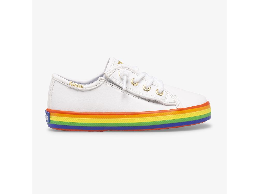 Keds Kickstart Koža Jr Rainbow Djevojke Koža Sneakers Bijele Visebojne | RS-56449