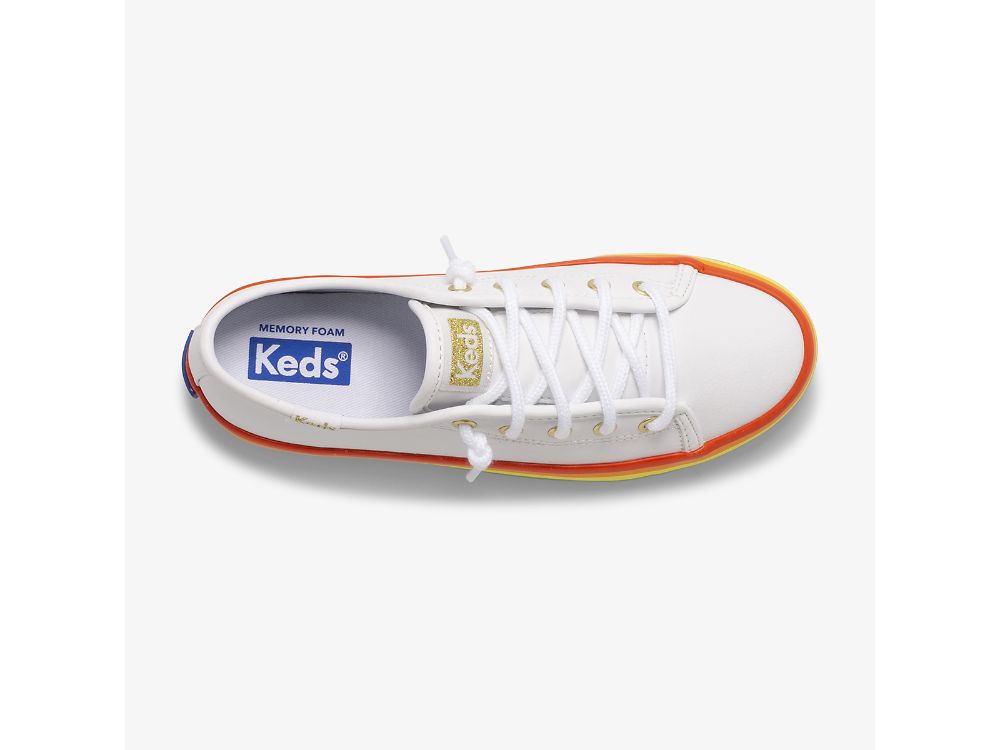 Keds Kickstart Koža Rainbow Djevojke Koža Sneakers Bijele Visebojne | RS-28326