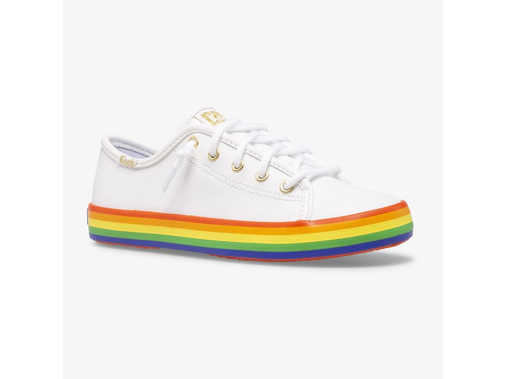 Keds Kickstart Koža Rainbow Djevojke Koža Sneakers Bijele Visebojne | RS-28326