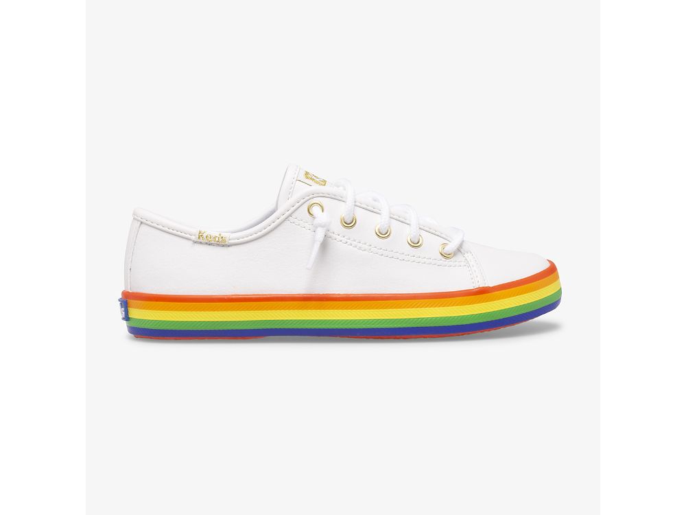 Keds Kickstart Koža Rainbow Djevojke Koža Sneakers Bijele Visebojne | RS-28326