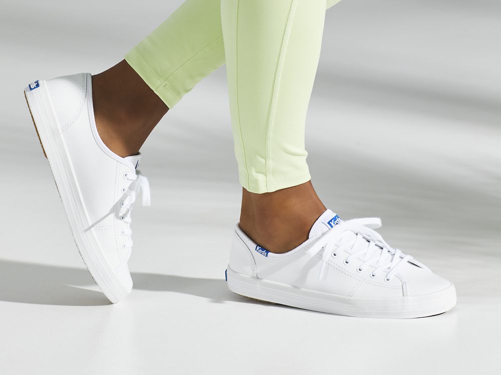 Keds Kickstart Koža Ženske Koža Sneakers Bijele Plave | RS-78308