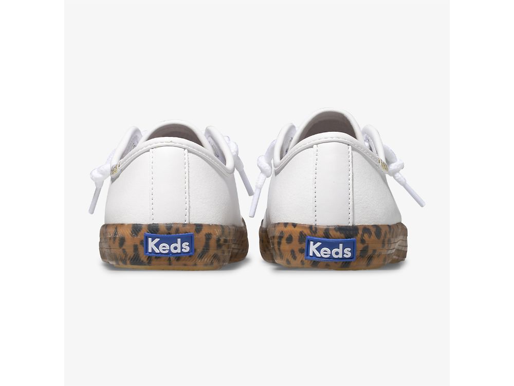 Keds Kickstart Leopard Foxing Sneaker Djevojke Koža Sneakers Bijele | RS-32570