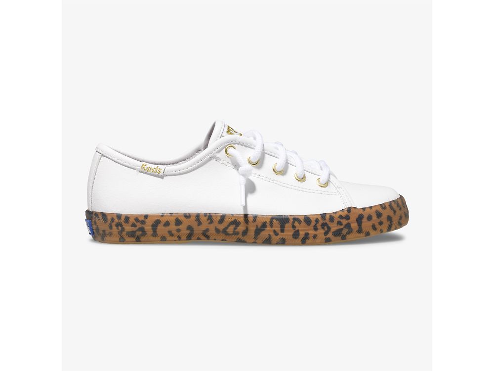 Keds Kickstart Leopard Foxing Sneaker Djevojke Koža Sneakers Bijele | RS-32570