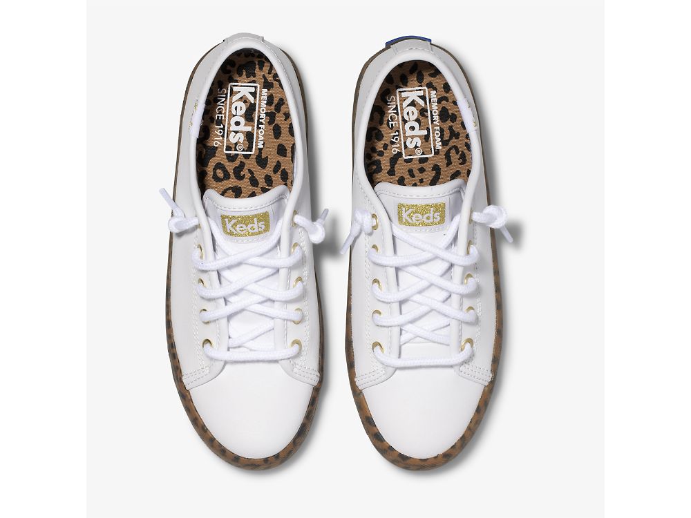 Keds Kickstart Leopard Foxing Sneaker Djevojke Patike Bijele | RS-90637