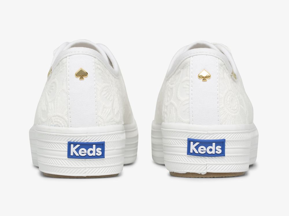 Keds Ksny Triple Kick Floral Eyelet Pearls Ženske Platforma Sneakers Bijele | RS-69122