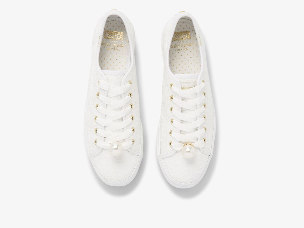 Keds Ksny Triple Kick Floral Eyelet Pearls Ženske Platforma Sneakers Bijele | RS-69122