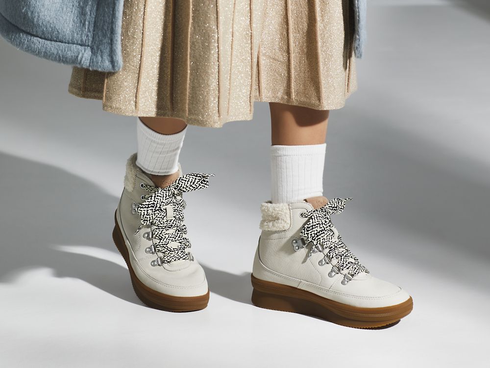 Keds Midland Boot Luxe Koža w/ Faux Shearling and Thinsulate™ Ženske Lace Up Shoes Krem | RS-86796