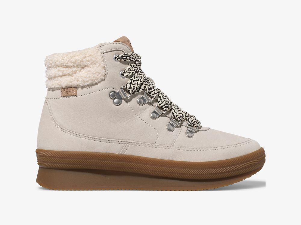 Keds Midland Boot Luxe Koža w/ Faux Shearling and Thinsulate™ Ženske Lace Up Shoes Krem | RS-86796