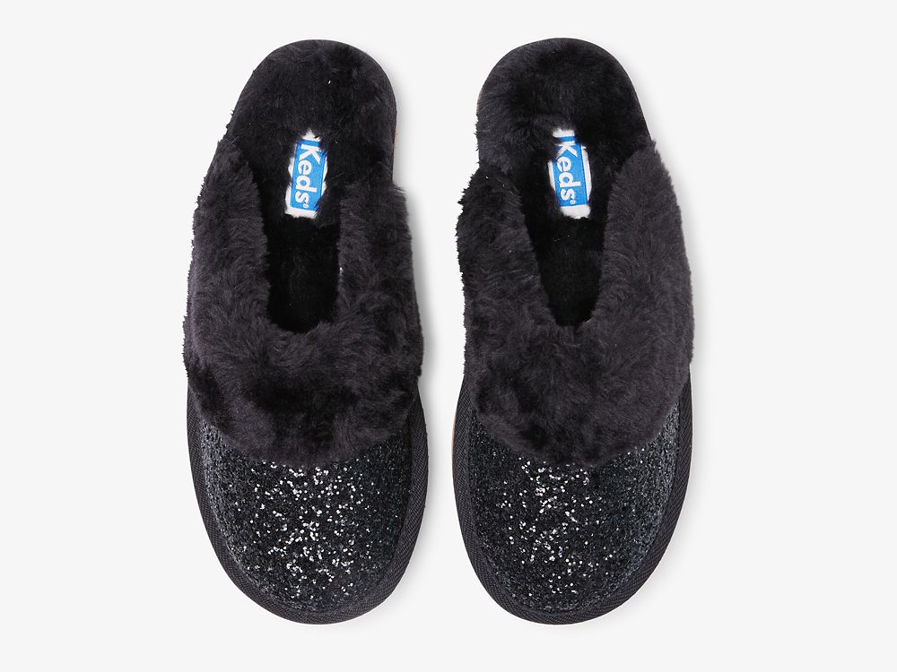 Keds Mule Slipper Glitter Ženske Papuče Crne | RS-59629