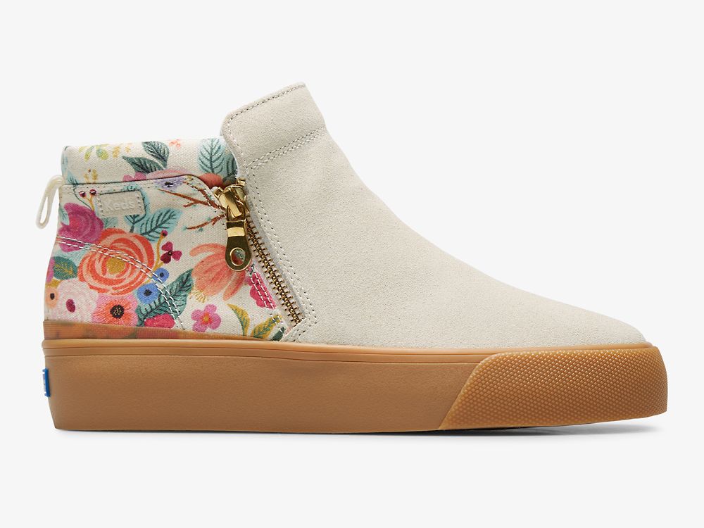 Keds Rifle Paper Co. Cooper Zip Bootie Garden Party Ženske Čizme Smeđe | RS-33042