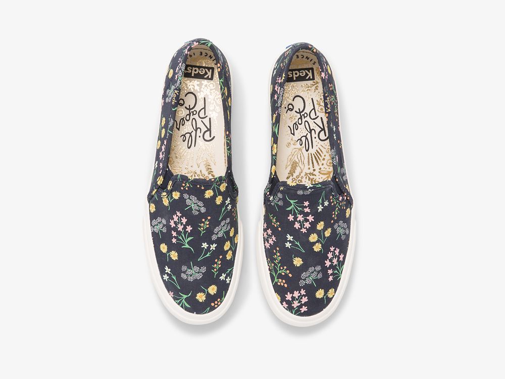 Keds Rifle Paper Co. Double Decker Petite Fleurs Printed Ženske Slip On Sneakers Indigo | RS-05799