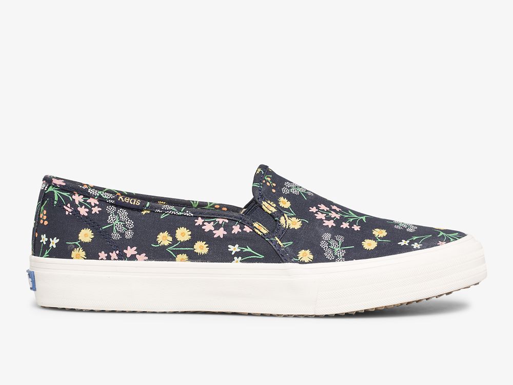 Keds Rifle Paper Co. Double Decker Petite Fleurs Printed Ženske Slip On Sneakers Indigo | RS-05799