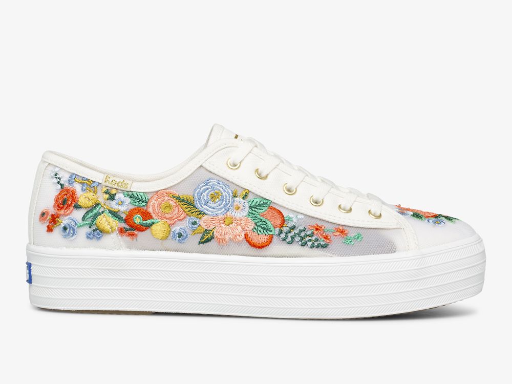 Keds Rifle Paper Co. Triple Kick Citrus Garden Party Ženske Lace Up Shoes Bijele | RS-23345