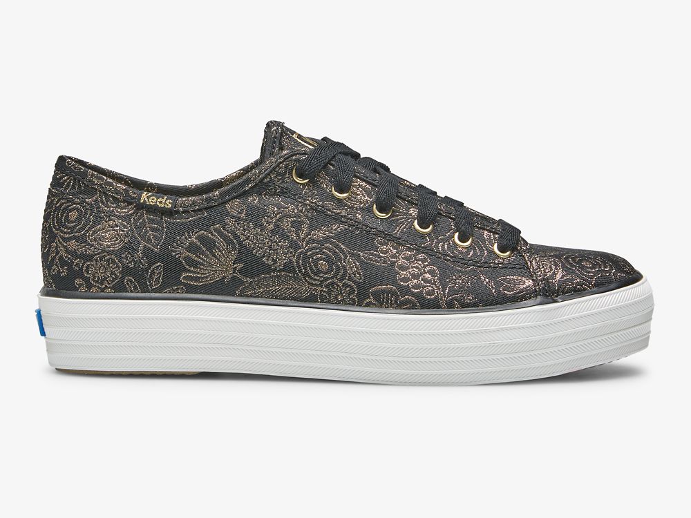 Keds Rifle Paper Co. Triple Kick Colette Jacquard Ženske Lace Up Shoes Crne | RS-13908