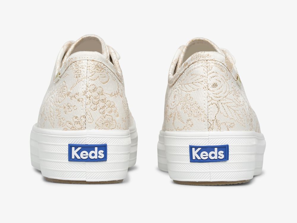 Keds Rifle Paper Co. Triple Kick Colette Jacquard Ženske Lace Up Shoes Bijele | RS-19196