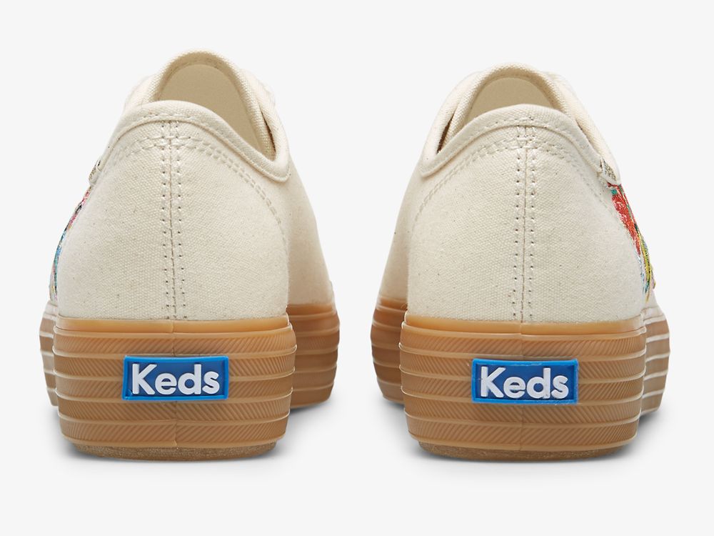 Keds Rifle Paper Co. Triple Kick Embossed Garden Party Ženske Platforma Sneakers Bijele Visebojne | RS-24314