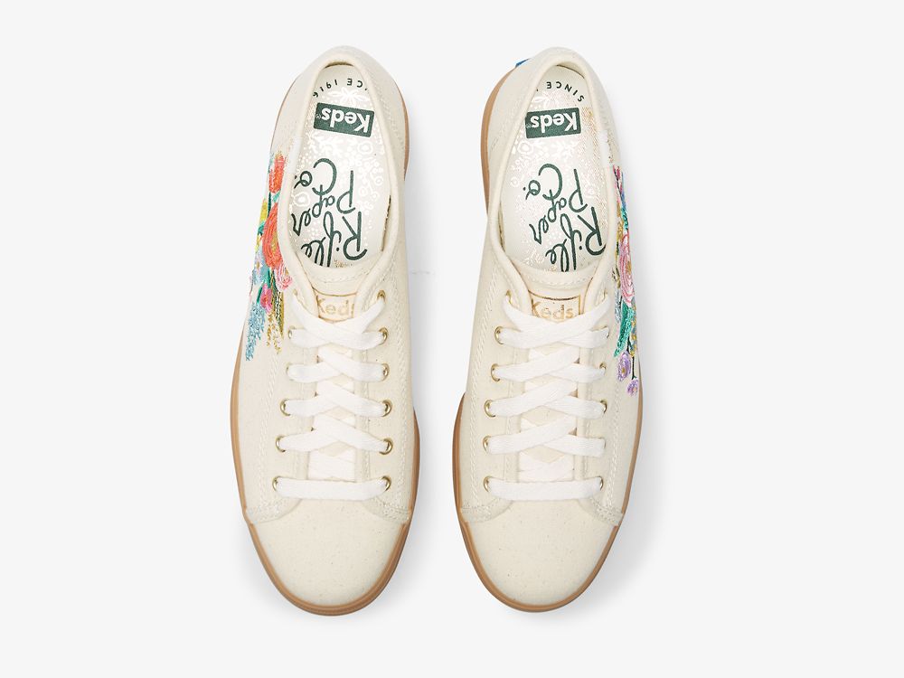 Keds Rifle Paper Co. Triple Kick Embossed Garden Party Ženske Platforma Sneakers Bijele Visebojne | RS-24314