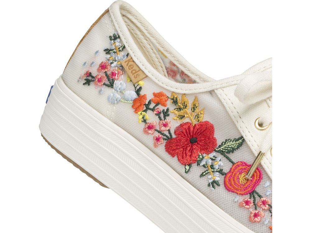 Keds Rifle Paper Co. Triple Kick Embroidered Mesh Ženske Platforma Sneakers Bijele Visebojne | RS-06218