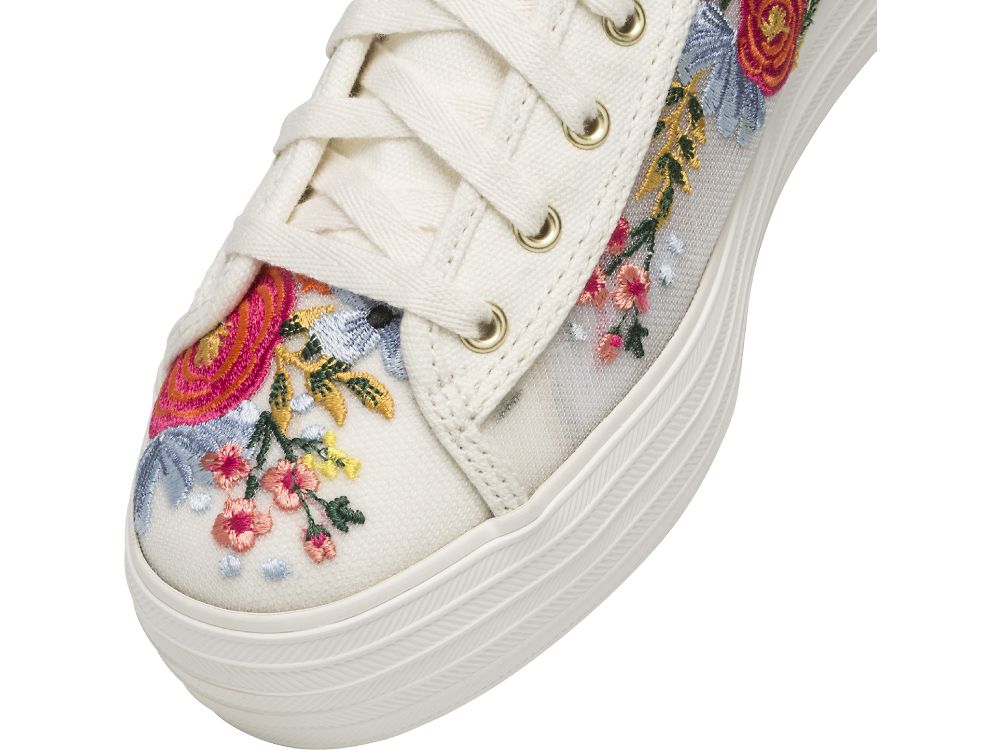 Keds Rifle Paper Co. Triple Kick Embroidered Mesh Ženske Platforma Sneakers Bijele Visebojne | RS-06218