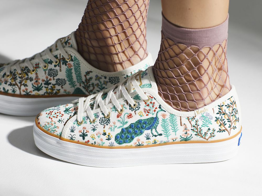 Keds Rifle Paper Co. Triple Kick Menagerie Embroidered Ženske Lace Up Shoes Krem Visebojne | RS-81376