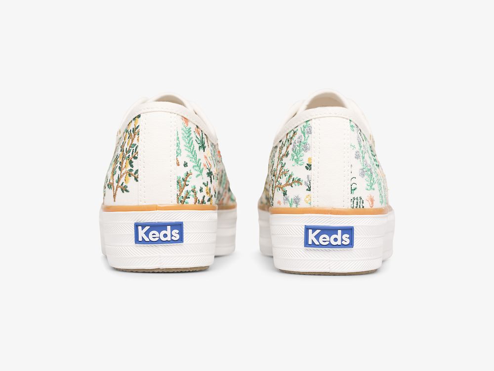 Keds Rifle Paper Co. Triple Kick Menagerie Embroidered Ženske Lace Up Shoes Krem Visebojne | RS-81376