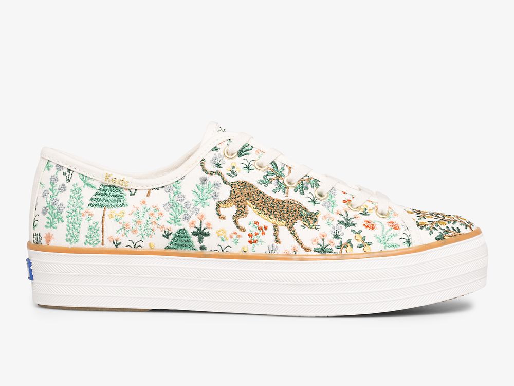 Keds Rifle Paper Co. Triple Kick Menagerie Embroidered Ženske Lace Up Shoes Krem Visebojne | RS-81376