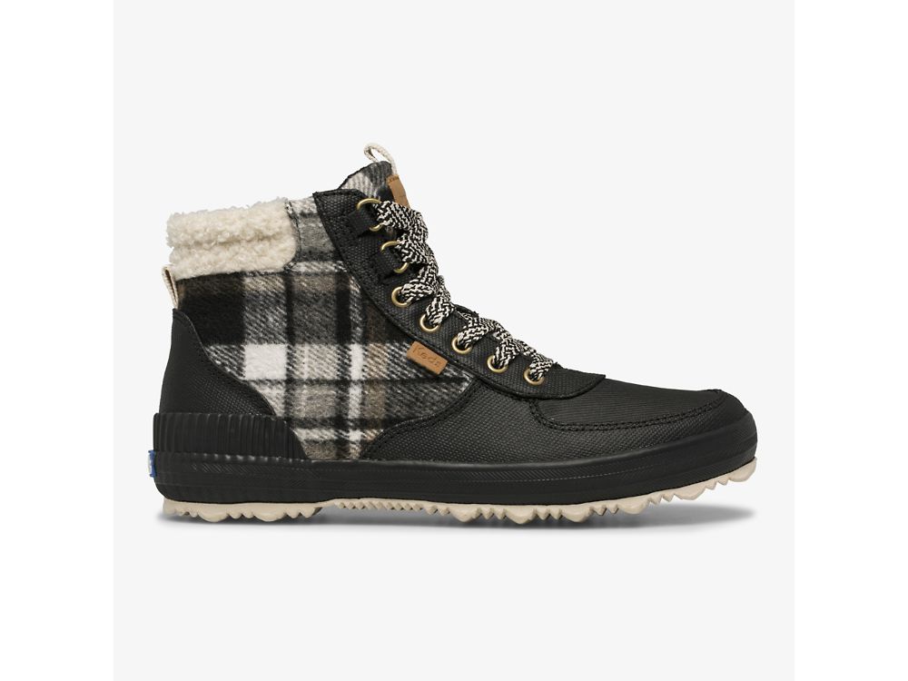 Keds Scout Boot III Water Resistant Twill Plaid w/ Thinsulate™ Ženske Lace Up Shoes Crne | RS-23787