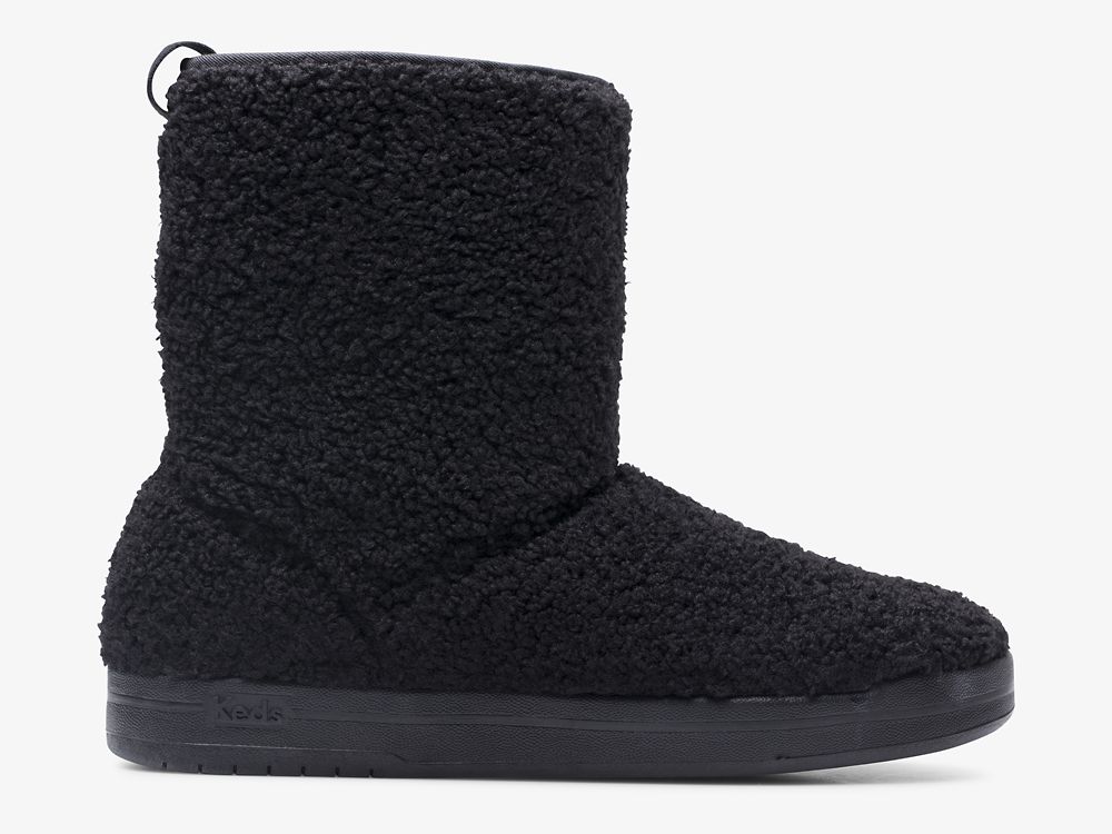 Keds Tally Boot Faux Shearling Ženske Čizme Crne | RS-89384