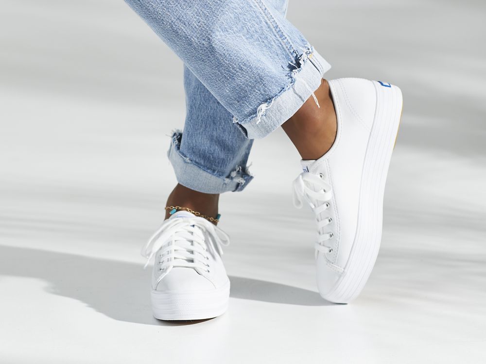 Keds Triple Kick Koža Ženske Koža Sneakers Bijele | RS-46399