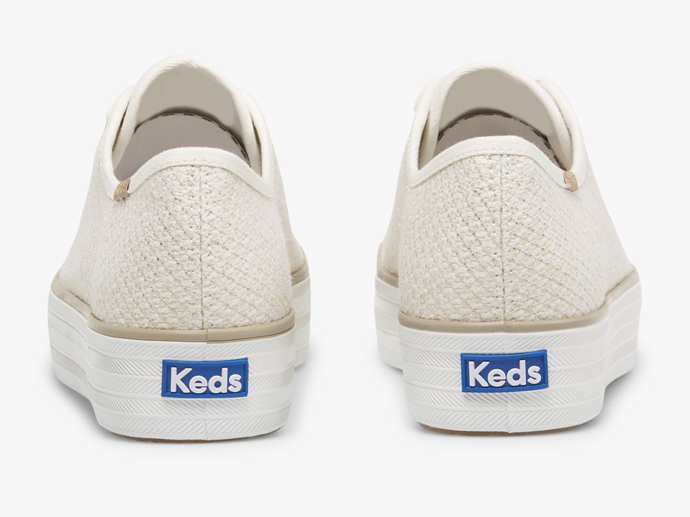 Keds Triple Kick Metallic Woven Ženske Platforma Sneakers Krem Zlatne | RS-99181