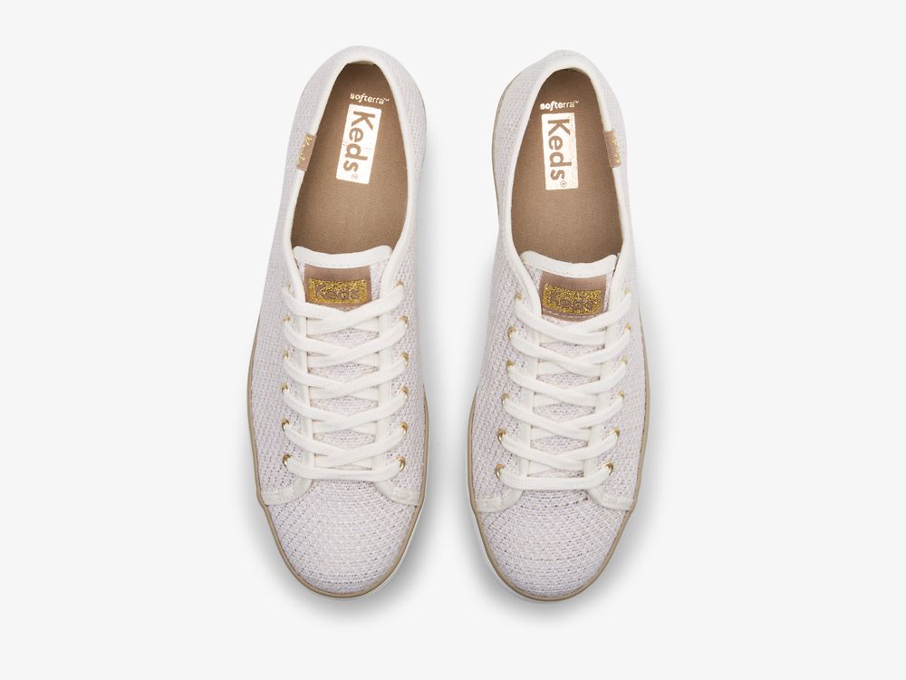 Keds Triple Kick Metallic Woven Ženske Platforma Sneakers Krem Zlatne | RS-99181